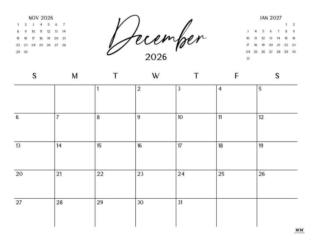 December 2026 Calendars - 123 FREE Printables 180 Printable-December-2026-Calendar-Style-34