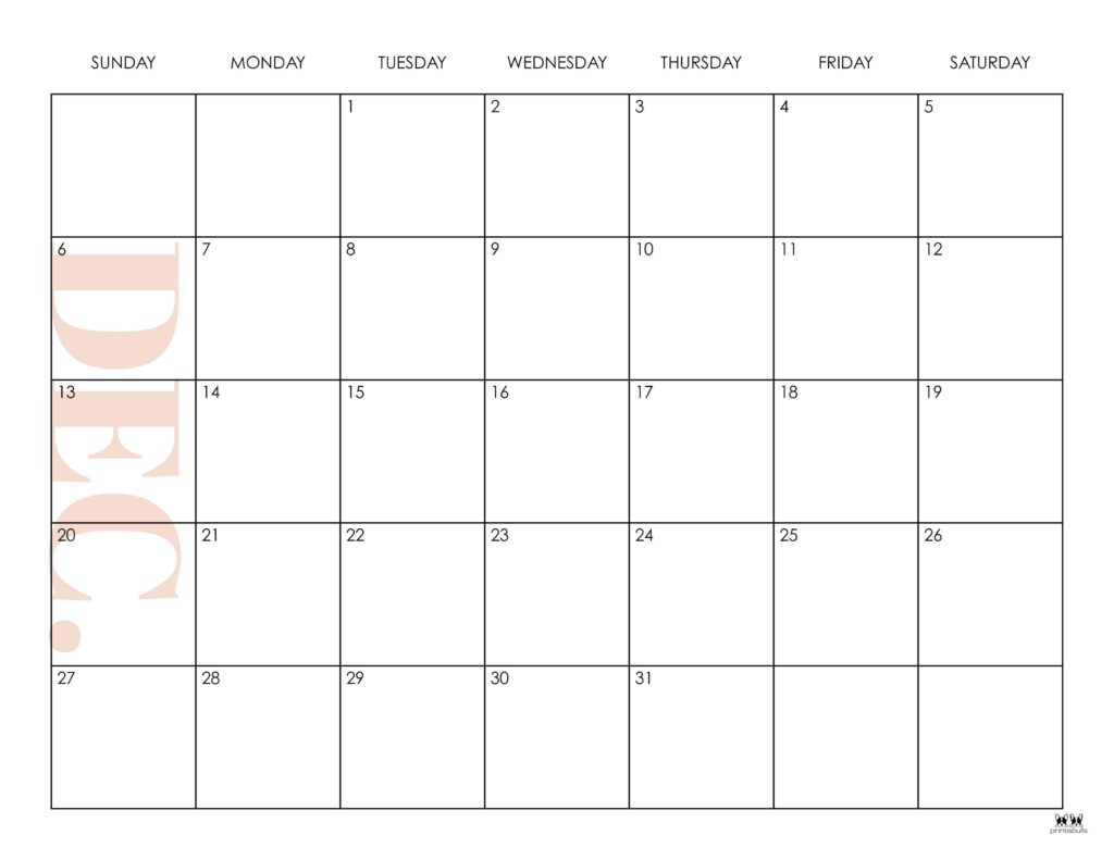 December 2026 Calendars - 123 FREE Printables 221 Printable-December-2026-Calendar-Style-38
