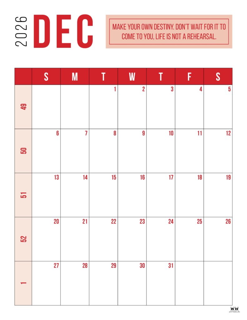 December 2026 Calendars - 123 FREE Printables 179 Printable-December-2026-Calendar-Style-45