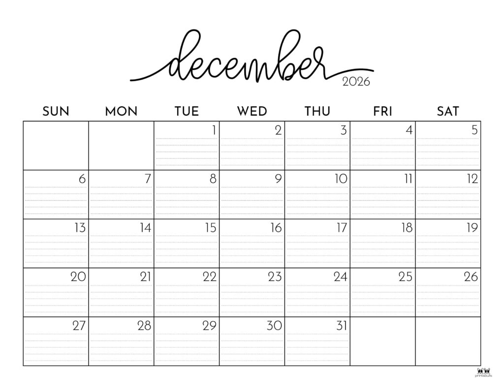 December 2026 Calendars - 123 FREE Printables 161 Printable-December-2026-Calendar-Style-51
