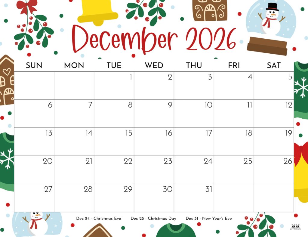 December 2026 Calendars - 123 FREE Printables 152 Printable-December-2026-Calendar-Style-53