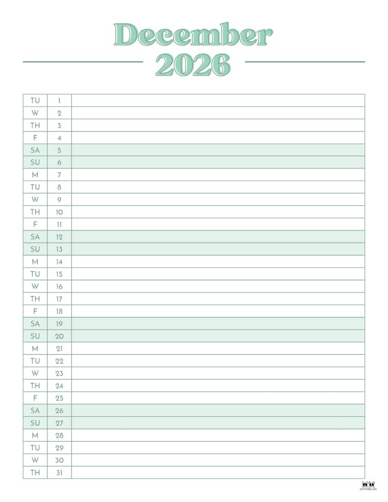 December 2026 Calendars - 123 FREE Printables 214 Printable-December-2026-Calendar-Style-62