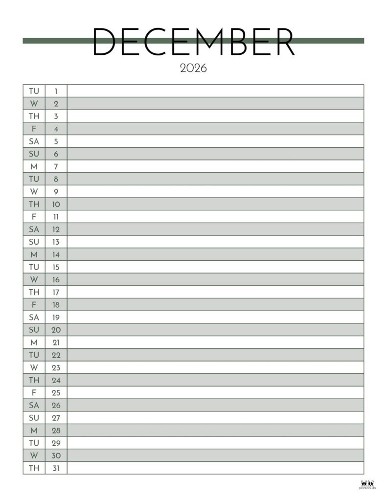 December 2026 Calendars - 123 FREE Printables 215 Printable-December-2026-Calendar-Style-63