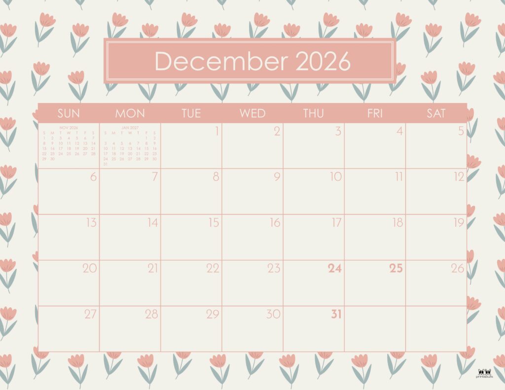 December 2026 Calendars - 123 FREE Printables 182 Printable-December-2026-Calendar-Style-65