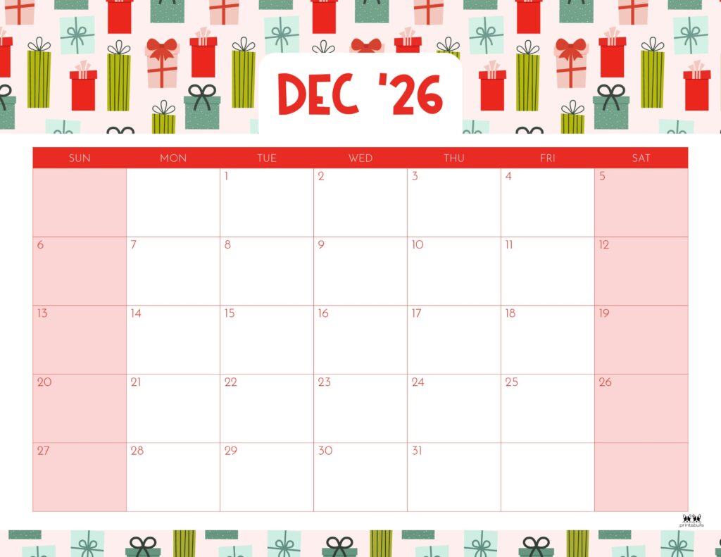 December 2026 Calendars - 123 FREE Printables 185 Printable-December-2026-Calendar-Style-66
