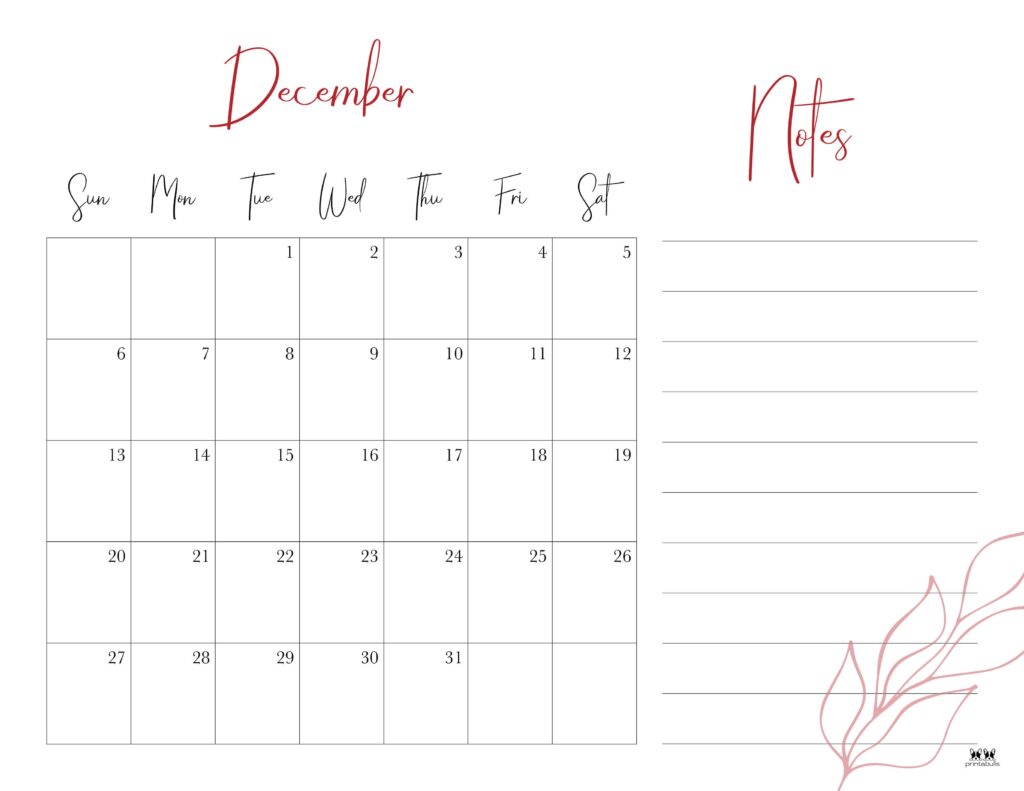 December 2026 Calendars - 123 FREE Printables 164 Printable-December-2026-Calendar-Style-7