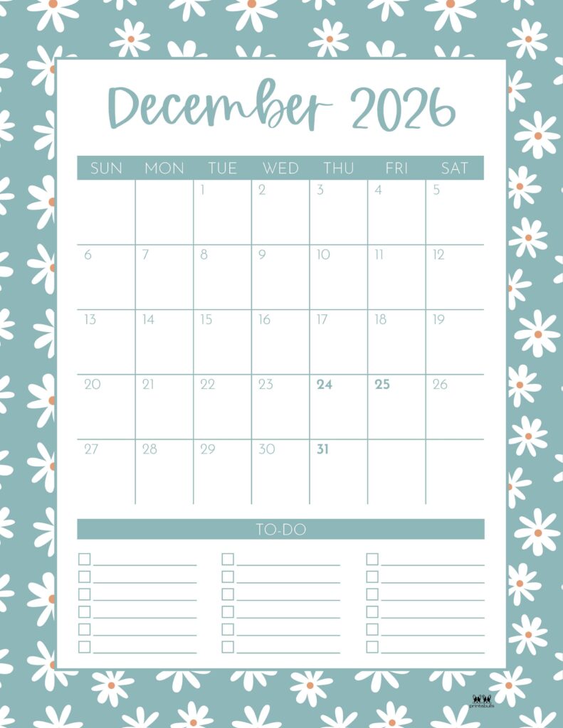 December 2026 Calendars - 123 FREE Printables 172 Printable-December-2026-Calendar-Style-77