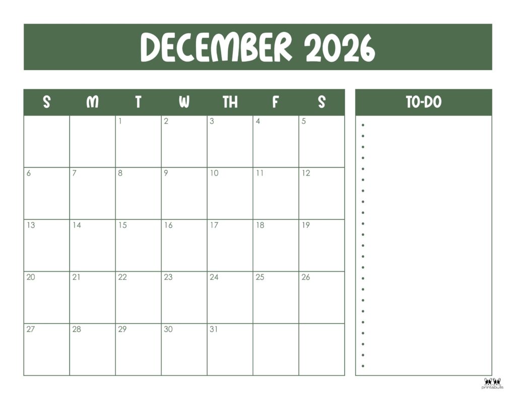 December 2026 Calendars - 123 FREE Printables 173 Printable-December-2026-Calendar-Style-78