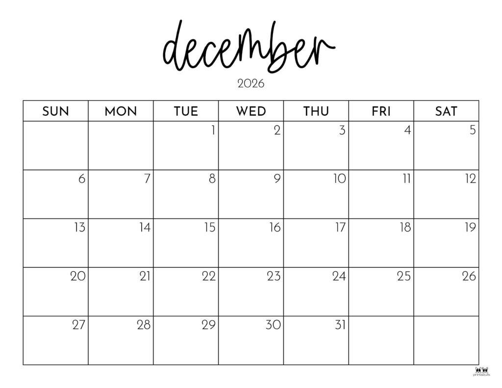 December 2026 Calendars - 123 FREE Printables 145 Printable-December-2026-Calendar-Style-79