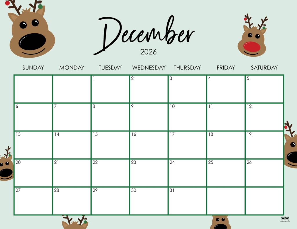 December 2026 Calendars - 123 FREE Printables 129 Printable-December-2026-Calendar-Style-8