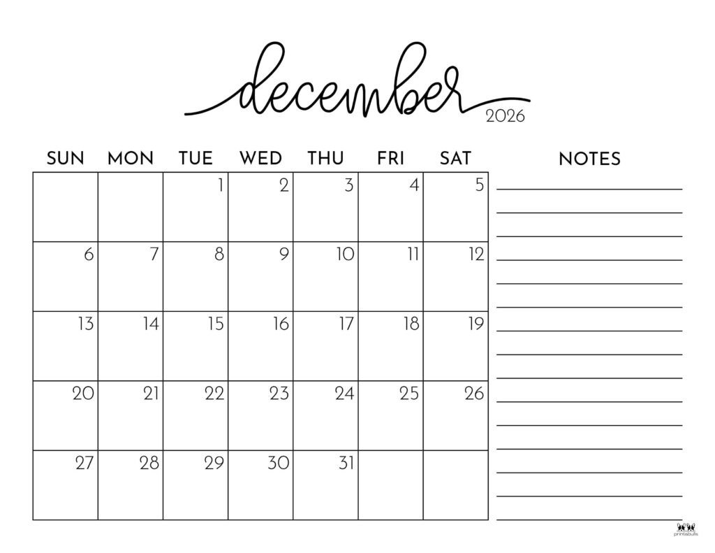 December 2026 Calendars - 123 FREE Printables 168 Printable-December-2026-Calendar-Style-88