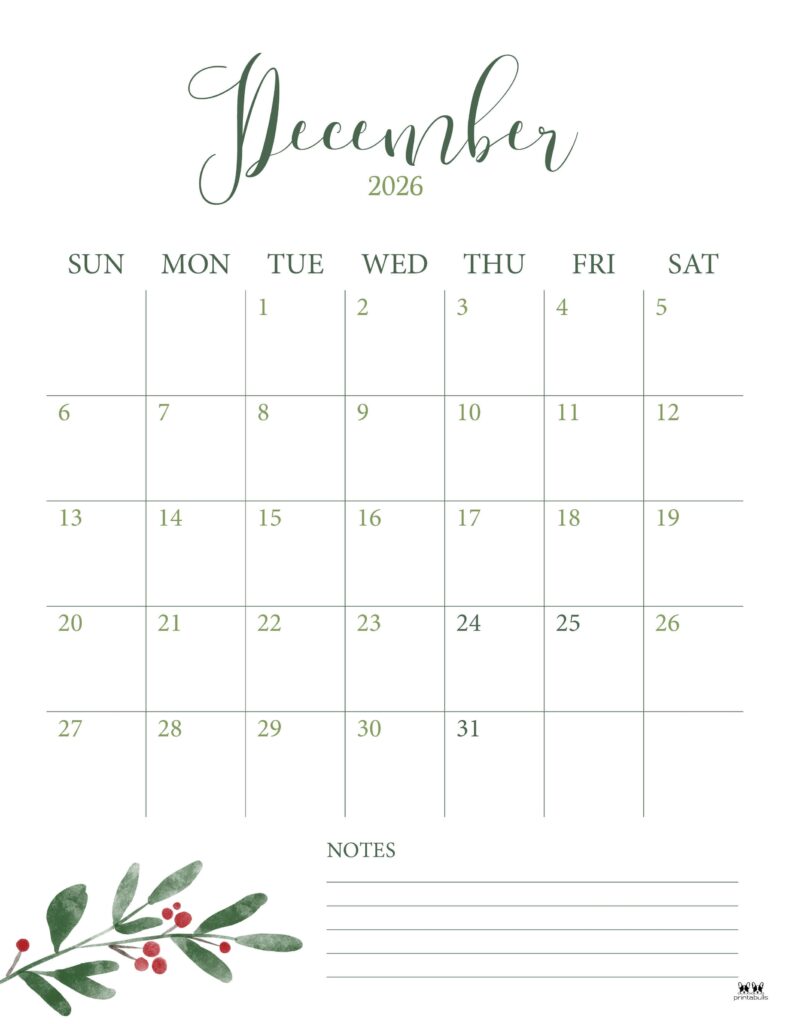 December 2026 Calendars - 123 FREE Printables 169 Printable-December-2026-Calendar-Style-89