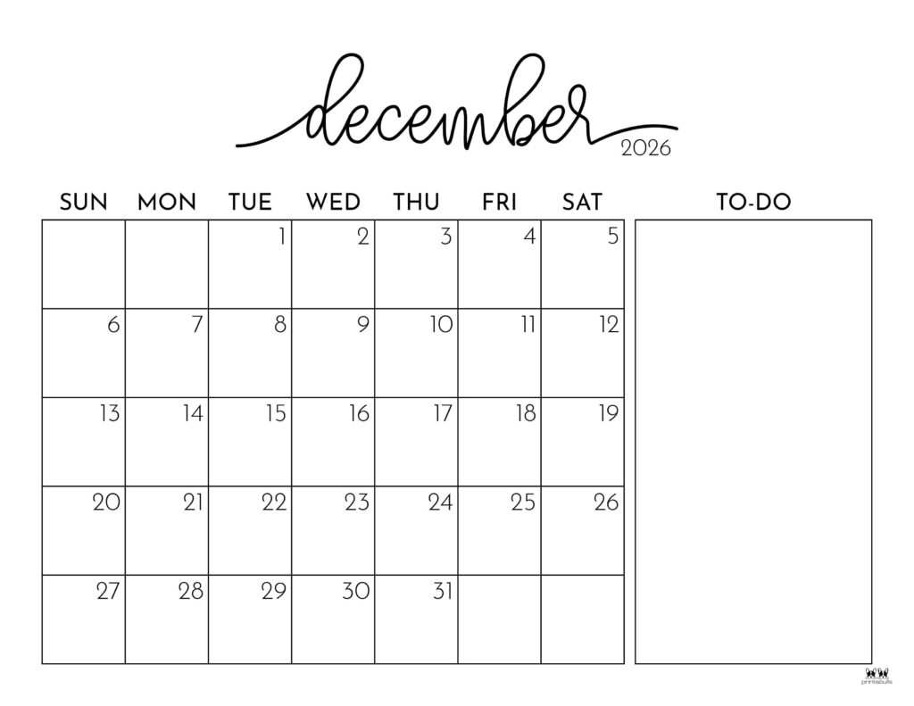 December 2026 Calendars - 123 FREE Printables 174 Printable-December-2026-Calendar-Style-94