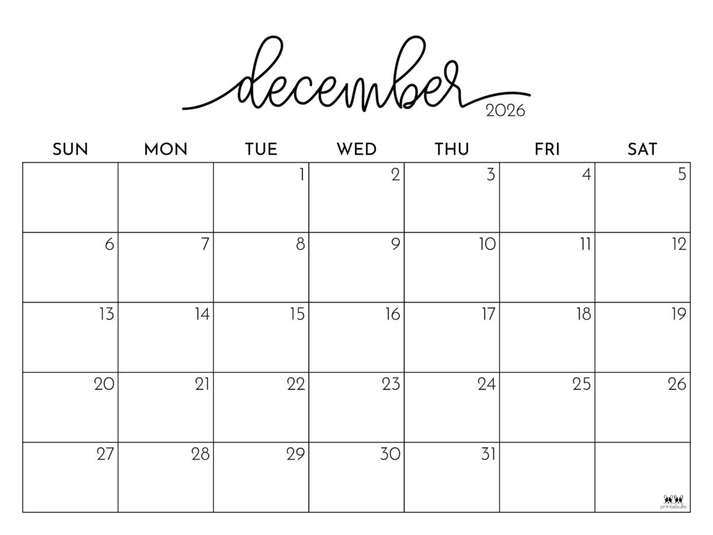December 2026 Calendars - 123 FREE Printables 231 Printable-December-2026-Calendar-Style-97