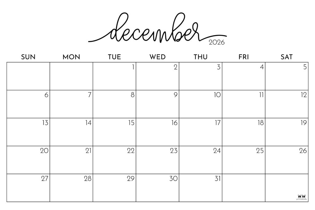 December 2026 Calendars - 123 FREE Printables 232 Printable-December-2026-Calendar-Style-98