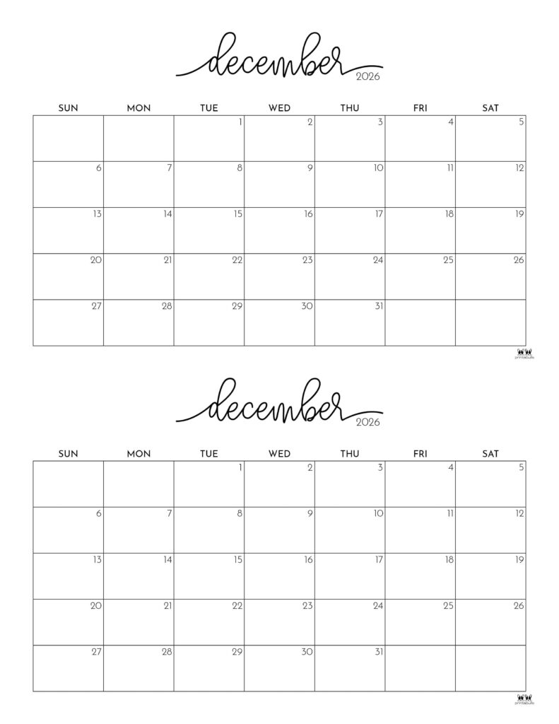 December 2026 Calendars - 123 FREE Printables 233 Printable-December-2026-Calendar-Style-99