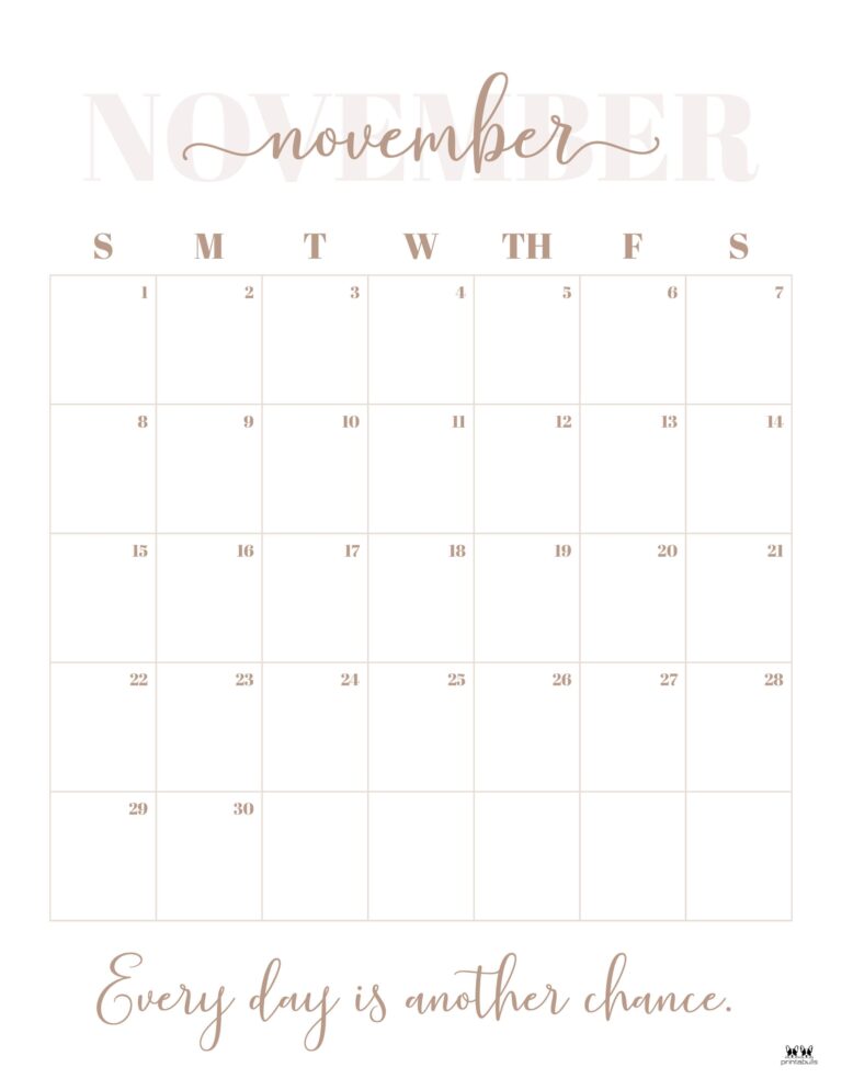 November 2026 Calendars - 123 FREE Printables | Printabulls