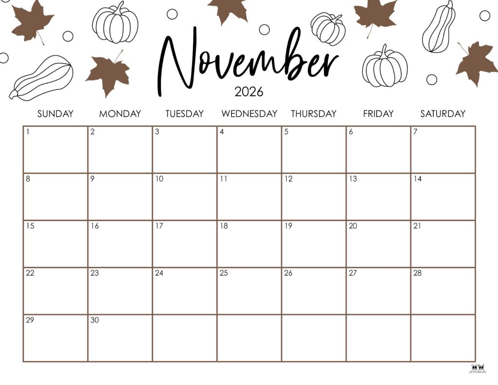November 2026 Calendars - 123 FREE Printables | Printabulls