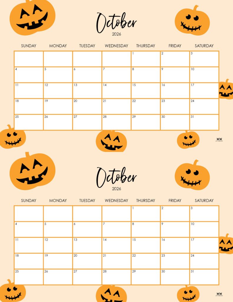 October 2026 Calendars - 123 FREE Printables 233 Printable-October-2026-Calendar-Style-100
