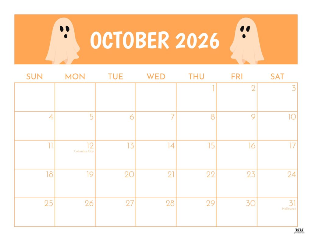 October 2026 Calendars - 123 FREE Printables 153 Printable-October-2026-Calendar-Style-105