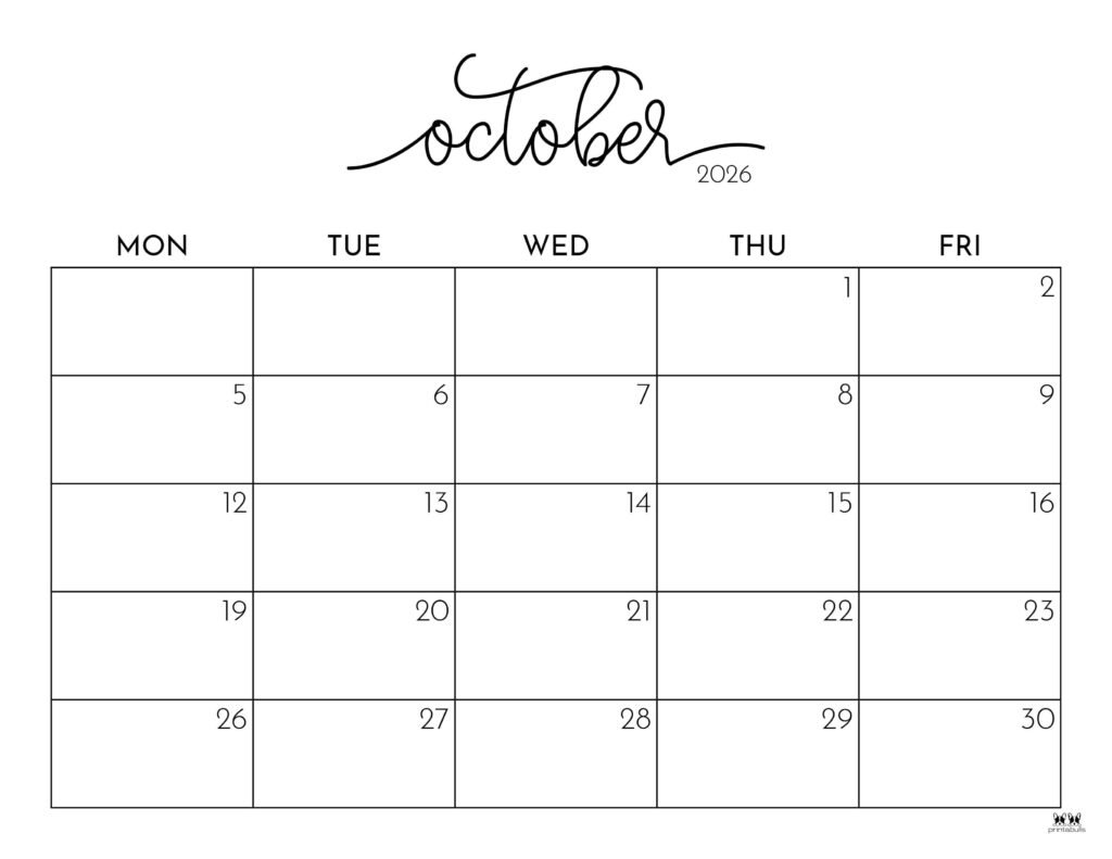 October 2026 Calendars - 123 FREE Printables 193 Printable-October-2026-Calendar-Style-108