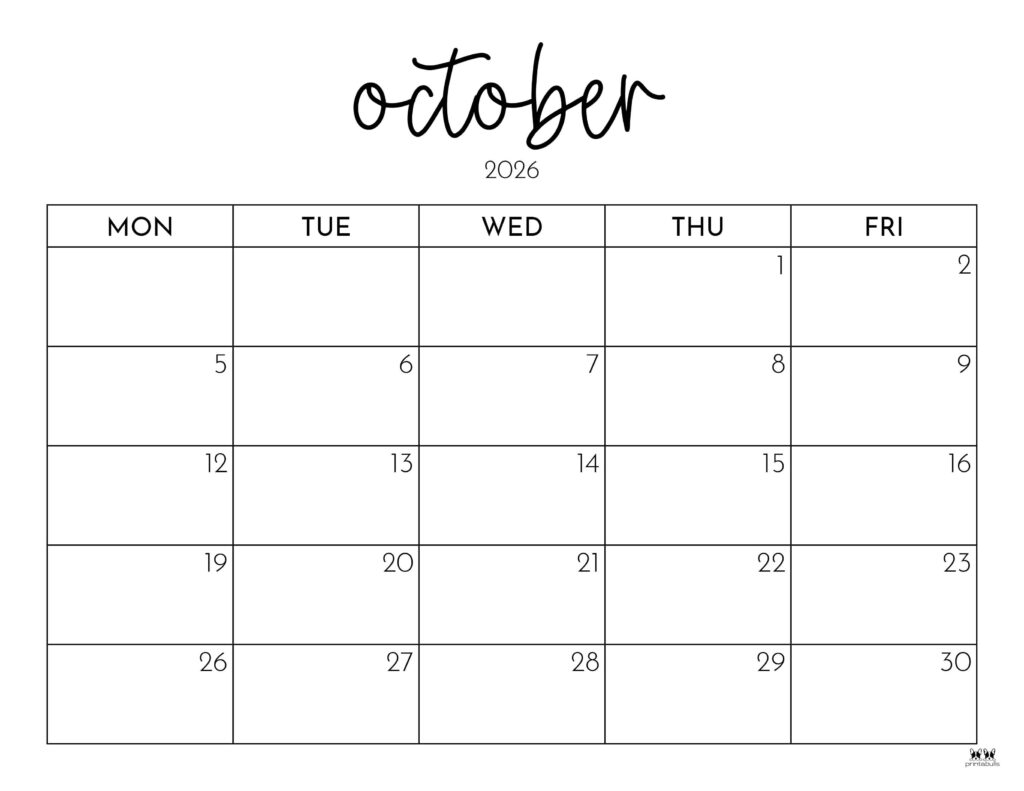 October 2026 Calendars - 123 FREE Printables 201 Printable-October-2026-Calendar-Style-116