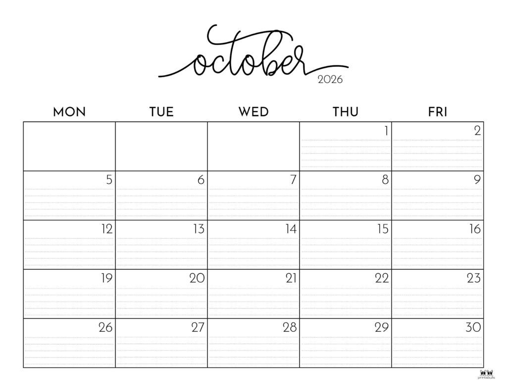 October 2026 Calendars - 123 FREE Printables 204 Printable-October-2026-Calendar-Style-119
