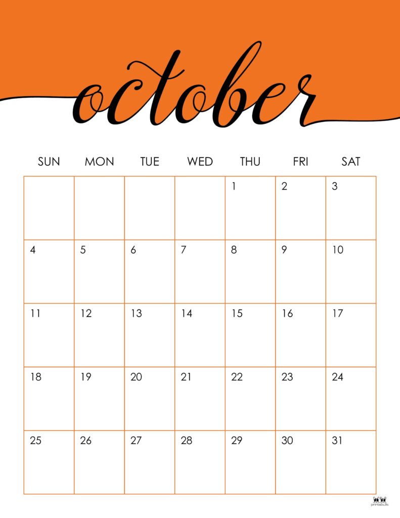 October 2026 Calendars - 123 FREE Printables 131 Printable-October-2026-Calendar-Style-12