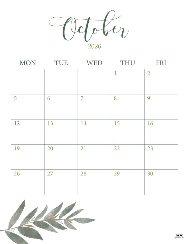 October 2026 Calendars - 123 FREE Printables 206 Printable-October-2026-Calendar-Style-121