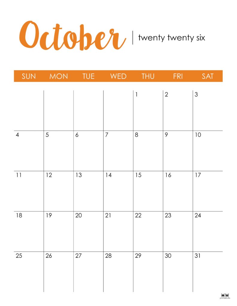 October 2026 Calendars - 123 FREE Printables 138 Printable-October-2026-Calendar-Style-20