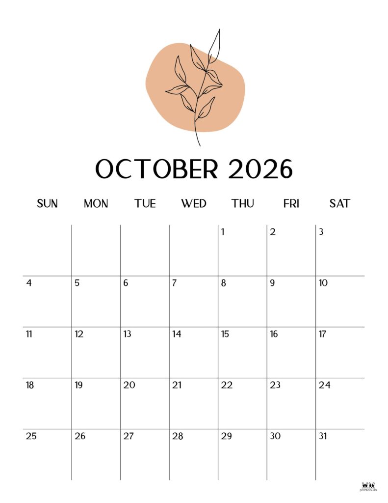 October 2026 Calendars - 123 FREE Printables 139 Printable-October-2026-Calendar-Style-21