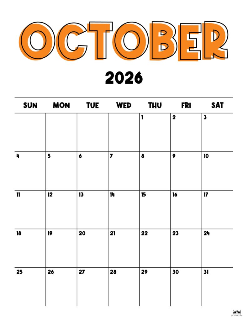 October 2026 Calendars - 123 FREE Printables 140 Printable-October-2026-Calendar-Style-22