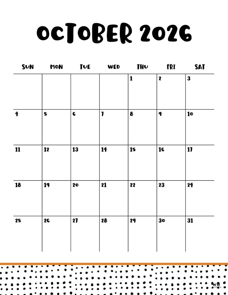 October 2026 Calendars - 123 FREE Printables 141 Printable-October-2026-Calendar-Style-23