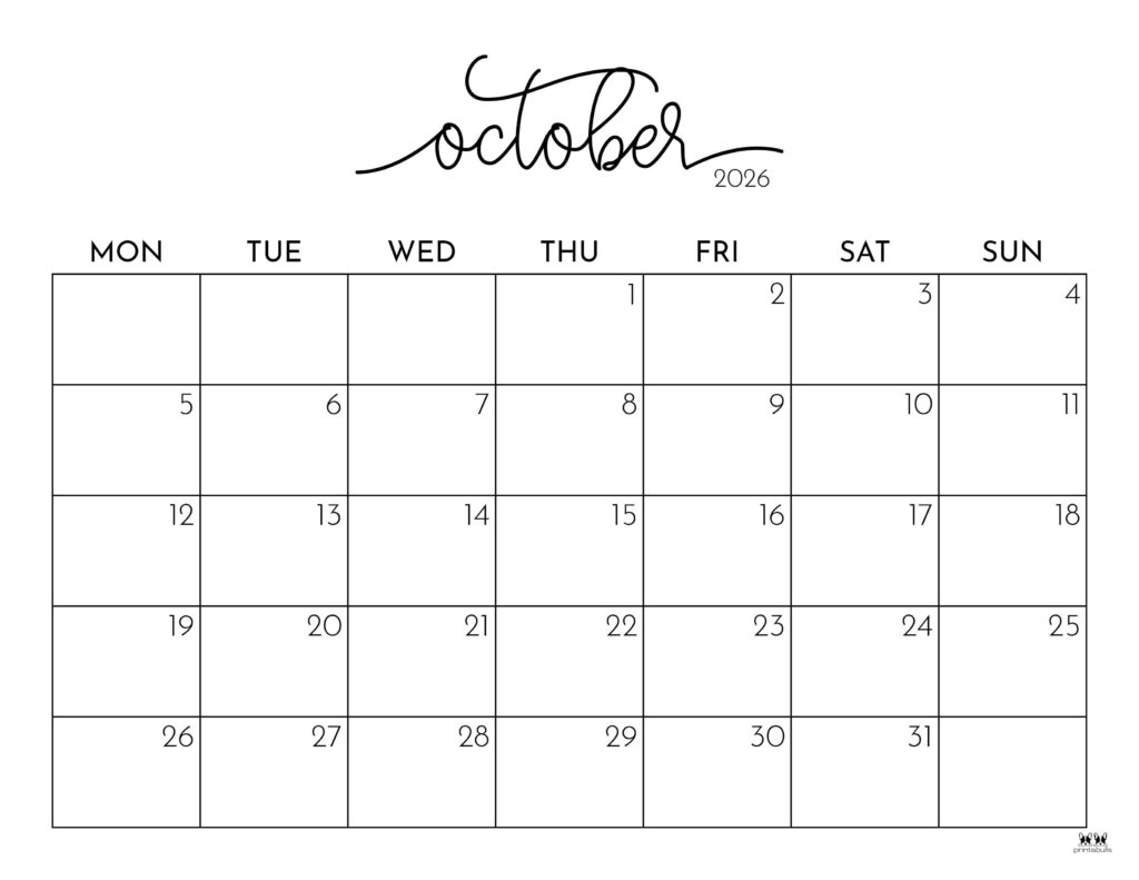 October 2026 Calendars - 123 FREE Printables 185 Printable-October-2026-Calendar-Style-26