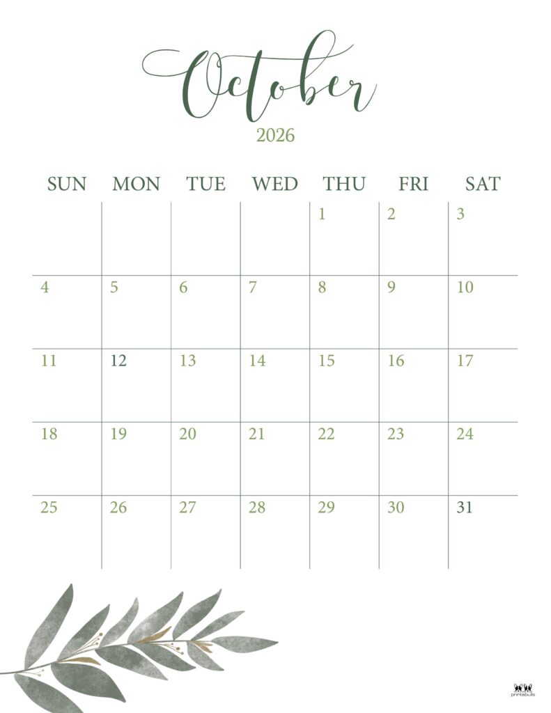 October 2026 Calendars - 123 FREE Printables 146 Printable-October-2026-Calendar-Style-3