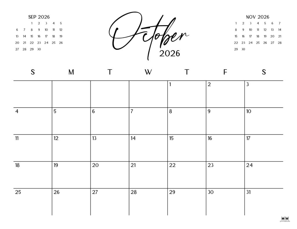 October 2026 Calendars - 123 FREE Printables 179 Printable-October-2026-Calendar-Style-34