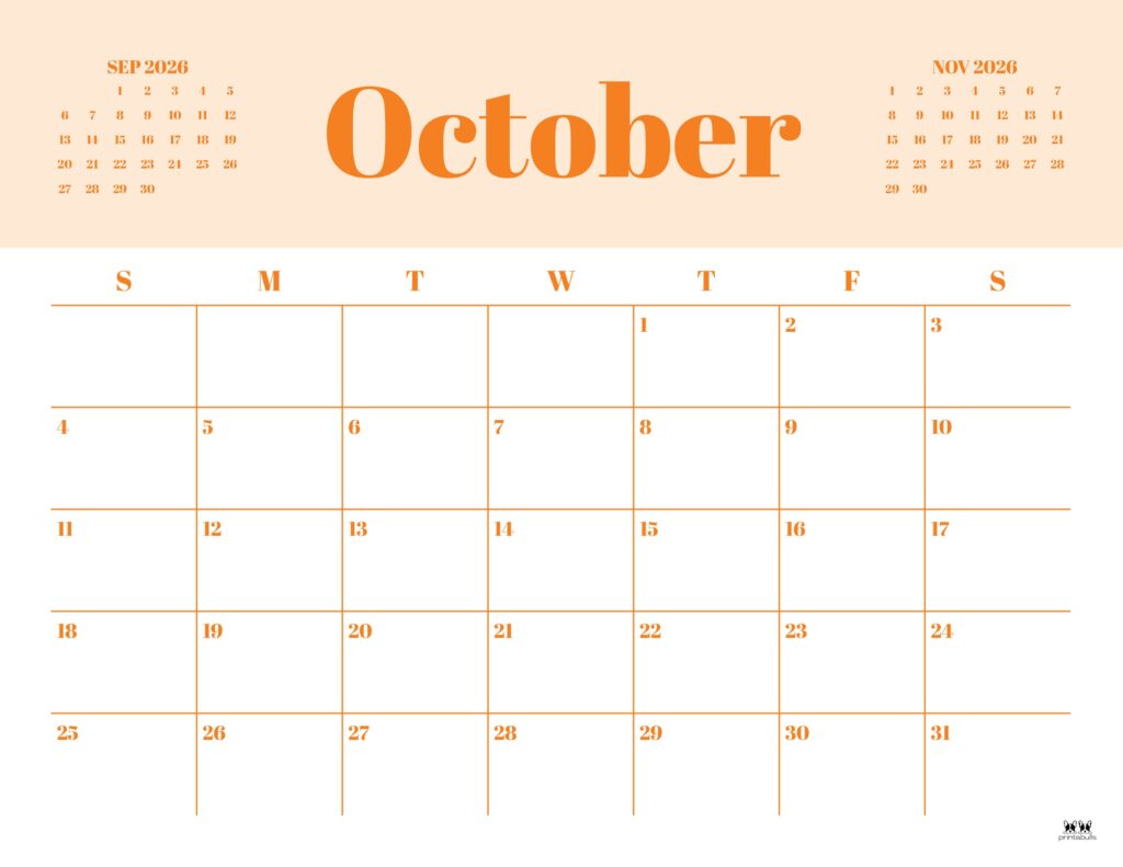 October 2026 Calendars - 123 FREE Printables 180 Printable-October-2026-Calendar-Style-35
