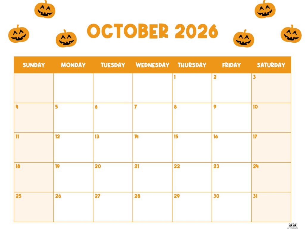 October 2026 Calendars - 123 FREE Printables 182 Printable-October-2026-Calendar-Style-36