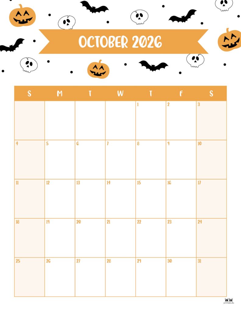 October 2026 Calendars - 123 FREE Printables 183 Printable-October-2026-Calendar-Style-37