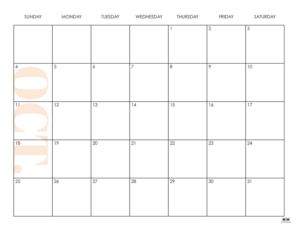 October 2026 Calendars - 123 FREE Printables 220 Printable-October-2026-Calendar-Style-38