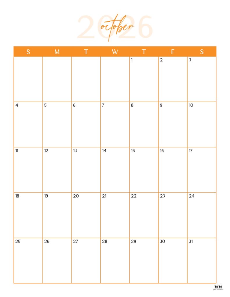 October 2026 Calendars - 123 FREE Printables 221 Printable-October-2026-Calendar-Style-39