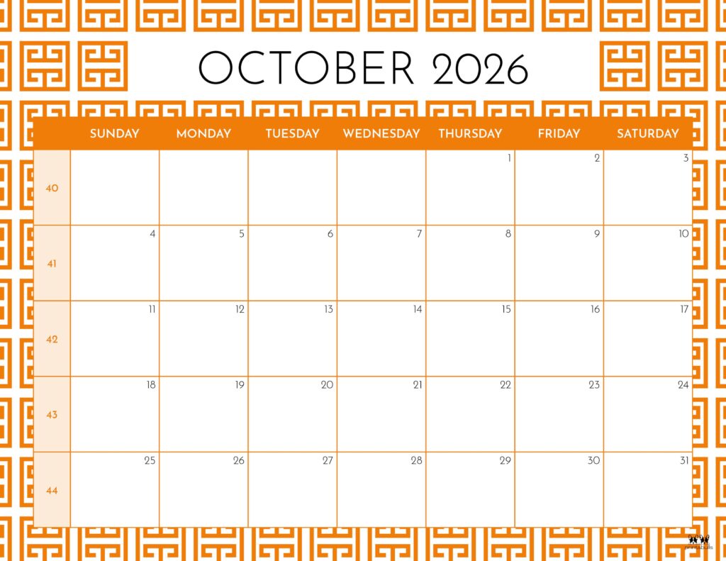 October 2026 Calendars - 123 FREE Printables 177 Printable-October-2026-Calendar-Style-44