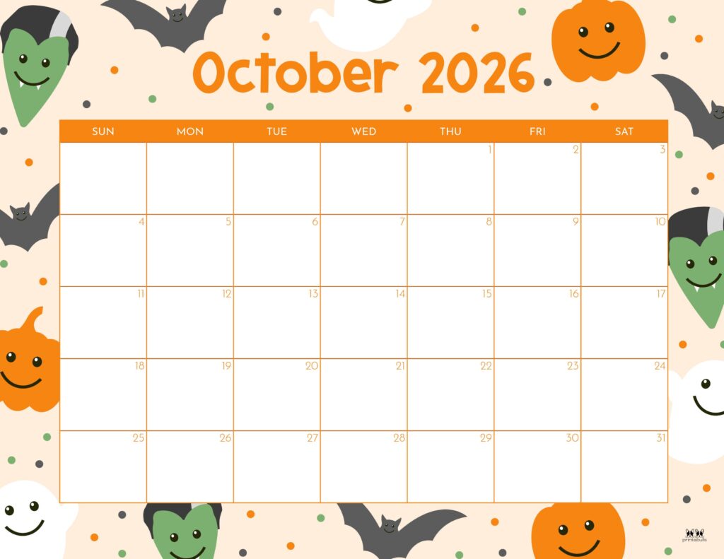 October 2026 Calendars - 123 FREE Printables 240 Printable-October-2026-Calendar-Style-60