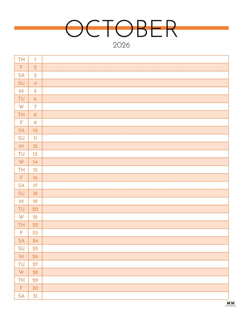 October 2026 Calendars - 123 FREE Printables 214 Printable-October-2026-Calendar-Style-63