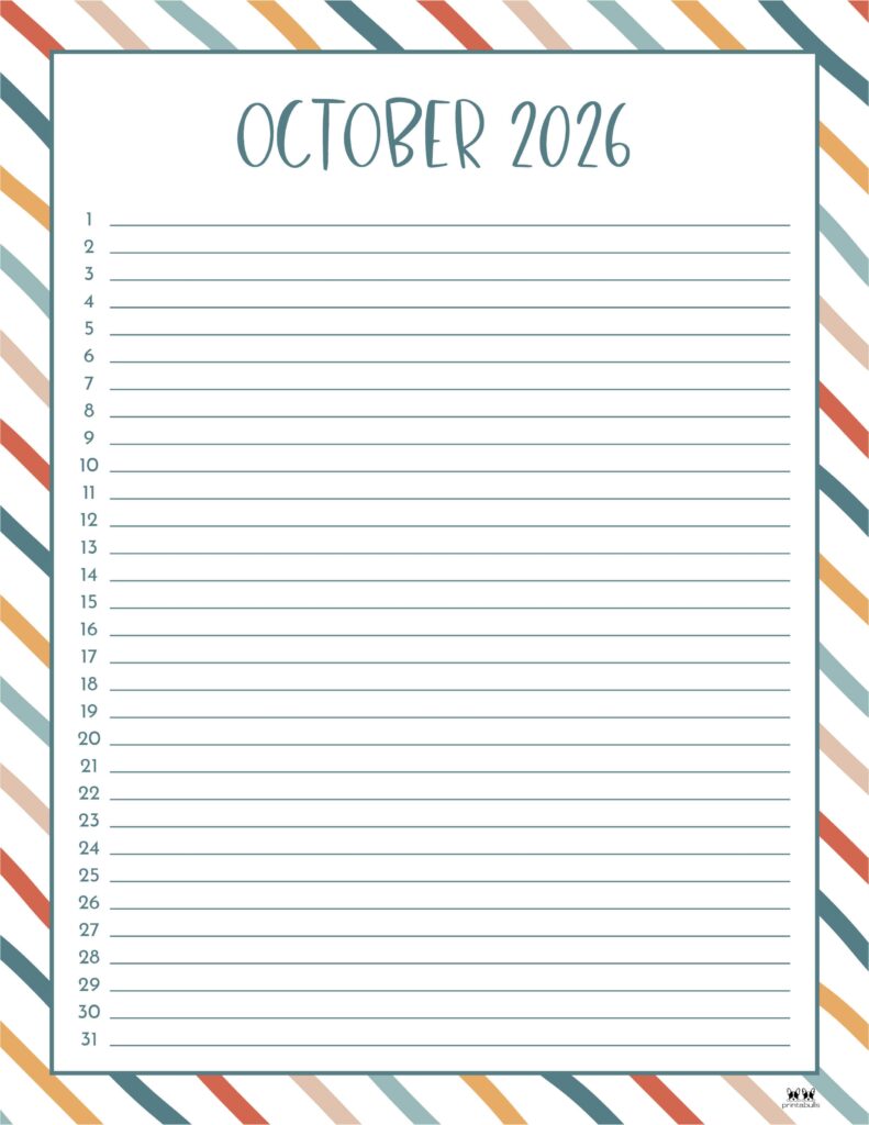 October 2026 Calendars - 123 FREE Printables 210 Printable-October-2026-Calendar-Style-75