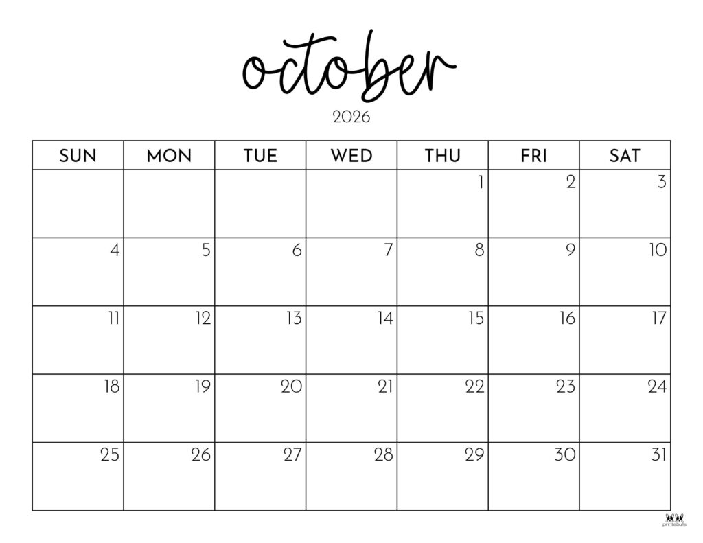 October 2026 Calendars - 123 FREE Printables 144 Printable-October-2026-Calendar-Style-79