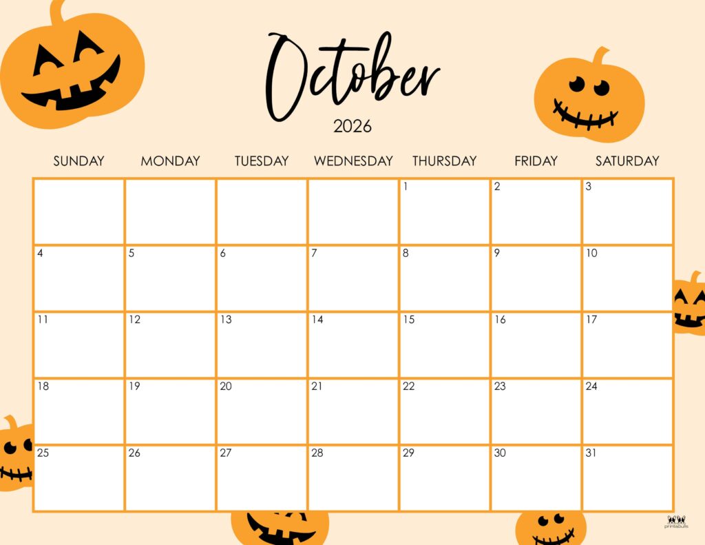October 2026 Calendars - 123 FREE Printables 128 Printable-October-2026-Calendar-Style-8