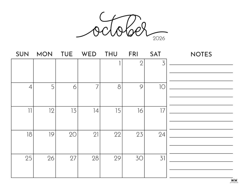 October 2026 Calendars - 123 FREE Printables 167 Printable-October-2026-Calendar-Style-88