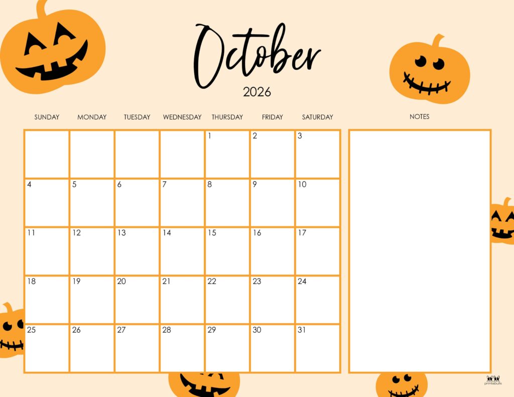 October 2026 Calendars - 123 FREE Printables 169 Printable-October-2026-Calendar-Style-90
