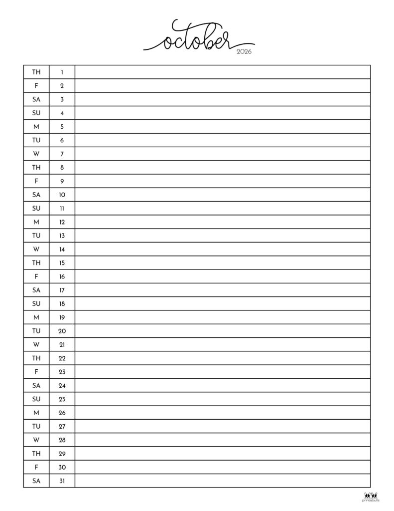 October 2026 Calendars - 123 FREE Printables 216 Printable-October-2026-Calendar-Style-92